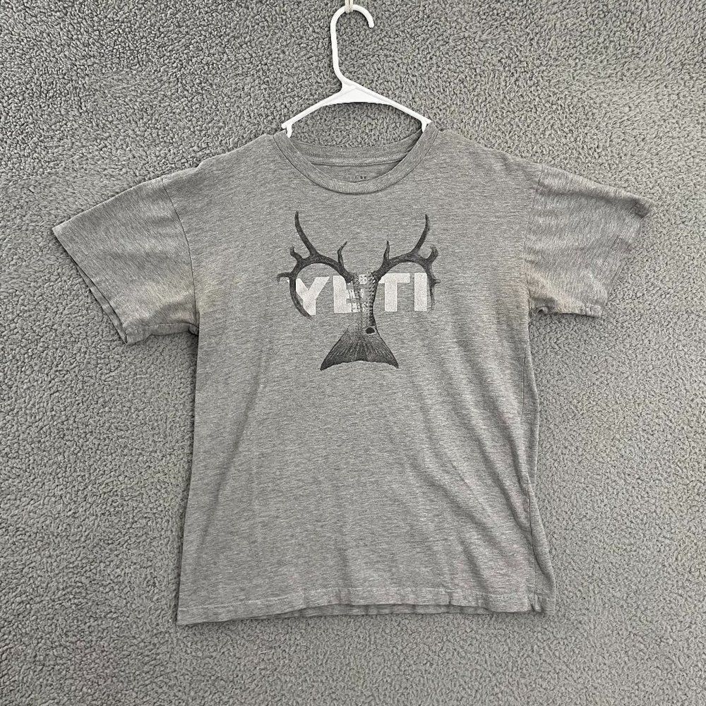 Yeti Shirt Men M Gray Antlers Short Sleeve Kudu Marlin Tee